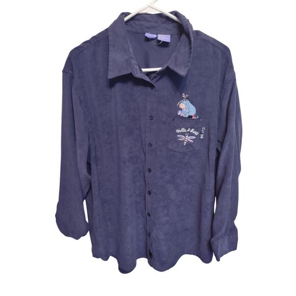 Vintage NWOT Eeyore Pooh Button Up Shirt XL Faux Suede Feel Classic Oversized - Picture 1 of 7